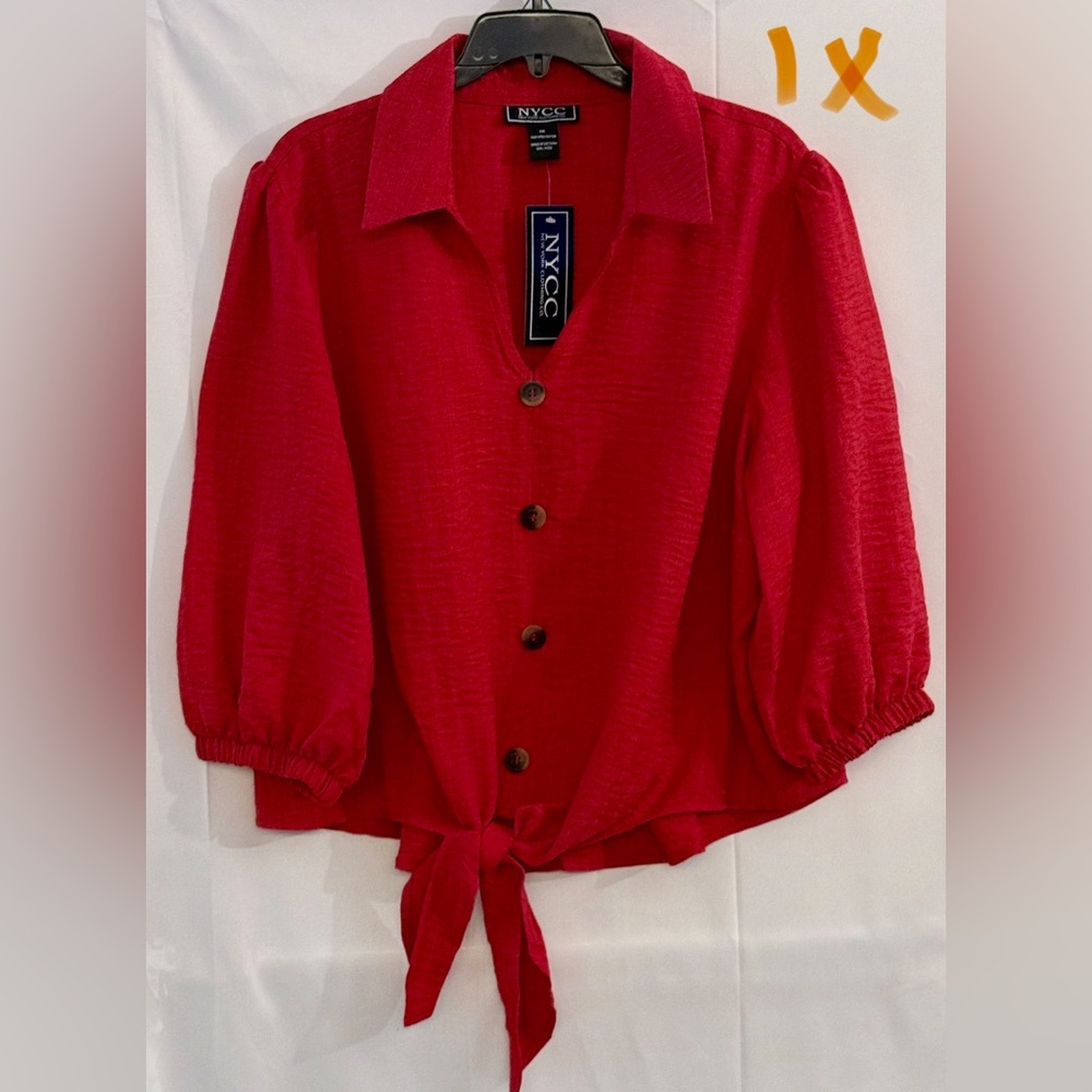 NYC Women's Vibrant Red Button-Down Shirt